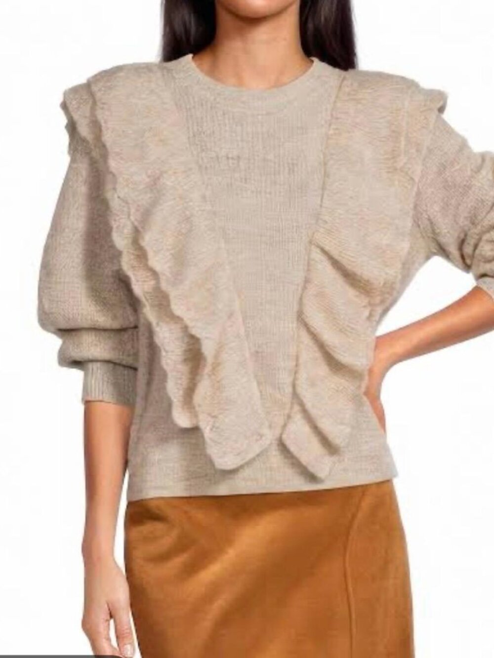 NWT A Loves A Mohair Wool Blend Ruffle Crew Neck Sweater Size L